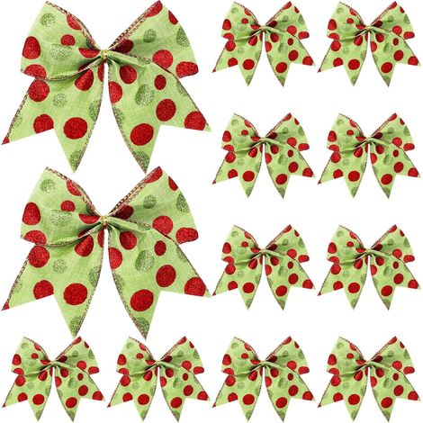 12 Stück 15,2 cm rote und grüne Weihnachtsschleifen, große Weihnachtskränze, Schleifen, Schleifen, Bänder, Ornamente für Girlande, Hochzeitsfeier (Glitzer-Design). (1/2)