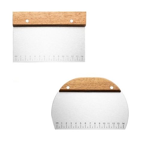 Grattoir à pâte - 2 pièces - Coupe-pâte - Demi-rond et rectangulaire - RVS - Manche en bois - Pique à pâte - Grattoir à pâte - Racloir de cuisine - Convient pour couper la pâte, la pizza, le gâteau - (1/5)