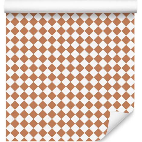 Papier peint géométrique à losanges crème, blanc et orange 50x1000 cm (1/5)