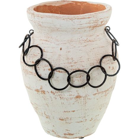 Vase de Table en céramique avec Anneaux en métal Blanc et Noir 20,5 x 20 x 25,5 cm (1/3)