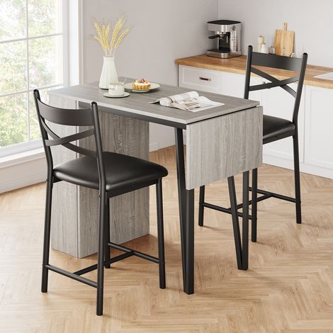 Lot de 3 tables de bar pliables avec 2 tabourets de bar et 3 étagères latérales - Table de bar avec tabourets de bar - Table de cuisine industrielle pour salle à manger, cuisine, salon - gris (1/4)