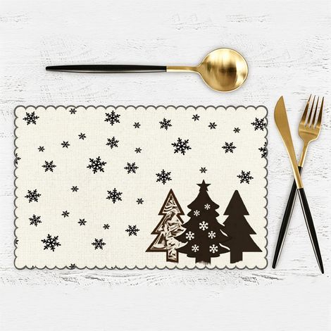 Mantel individual de lino con motivos navideños, resistente al calor 33x45 cm – Ideal para decoración de mesa en Navidad (1/4)