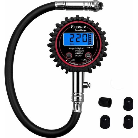 Digital Tire Pressure Gauge, Digital Tire Pressure Gauge Tester for Bike Motorcycle Truck Car ATV with Hose and Backlight LCD Display (1/5)