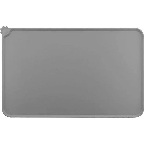 Tapis pour gamelles et distributeurs de nourriture pour chiens et chats, en silicone imperméable et antidérapant, gris. (1/5)