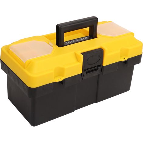 Boîte à outils en plastique à 2 niveaux, portable, avec poignée et verrouillage, idéale pour la maison, le bricolage et le garage (14 pouces). (1/5)