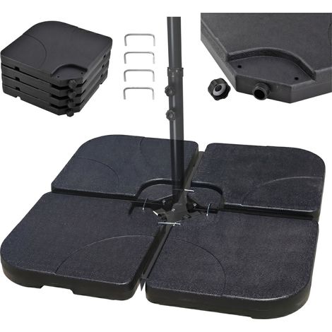 Relaxdays Parasol Weights for Cross Base, Set of 4, fillable with water or sand, 50 x 50 cm, black (1/5)