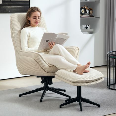 Sillón relax con reposapiés 80x58x58 cm beige en poliéster con giro 360° y respaldo reclinable (1/3)