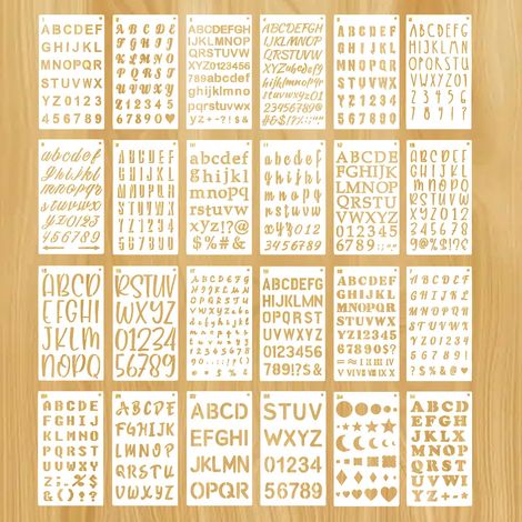 Lot de 24 pochoirs réutilisables en plastique pour calligraphie et peinture (1/5)