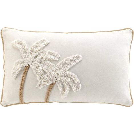 – Housse de coussin déhoussable 30x50cm – 100% coton – Finition zip – Motif palmier – Ecru (1/4)