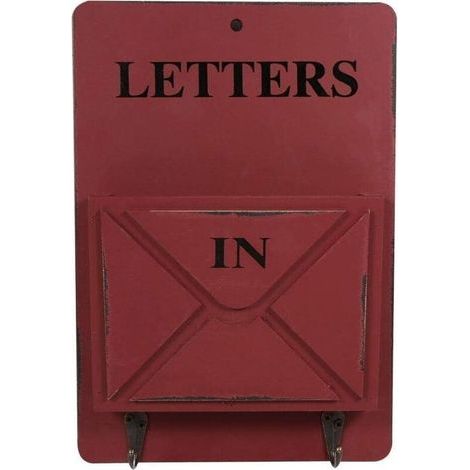Wall-Mounted Magazine Rack, Vintage Wooden Iron Mailbox Key Holder, Creative Wall-Mounted Home Decor Storage with Hook, 7.1 x 1.7 x 10.2 Inches (Red) (1/3)