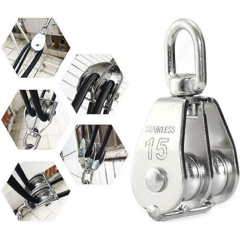 Poulie double pivotante M15 en acier inoxydable - 1 poulie de levage - Utilisée pour lever le câble de levage des bateaux ou yachts, argent (1/5)