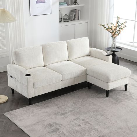 Sofá modular 4 plazas con almacenaje y portavasos beige OKMYHOME (1/5)