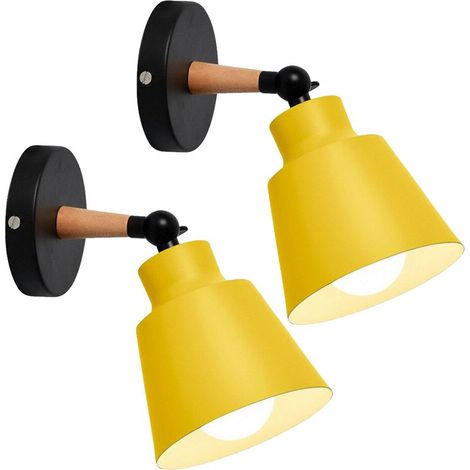 2PCS Applique Murale Moderne En Bois Lampe Murale Rétro Applique Murale Minimaliste Pour Chambre À Coucher, Chevet, Bureau, Couloir E27 Jaune (1/5)