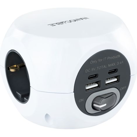 Regleta Nanocable 10.37.0001/ 3 Tomas de corriente/ 2 USB A - 2 USB Tipo C/ Blanca