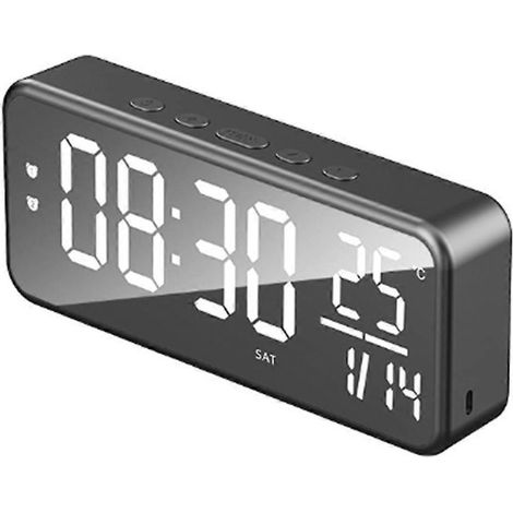 Réveil intelligent avec son, alarme musicale LED, horloge murale, horloge de bureau, réveil étudiant, affichage de la température, noir (1/5)