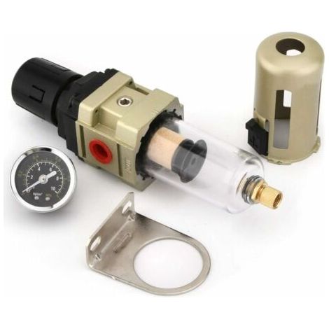 Forehill – Séparateur d'eau régulateur d'air comprimé 3/8'' – Débit 2000 l/min – Filtration 5 μm – Alliage aluminium résistant à la corrosion (1/4)