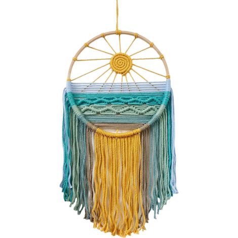 Tapiz de pared tejido a mano [X27-2] Cordón de algodón decorativo con estampado de amanecer/atardecer para la decoración de la sala de estar. (1/5)
