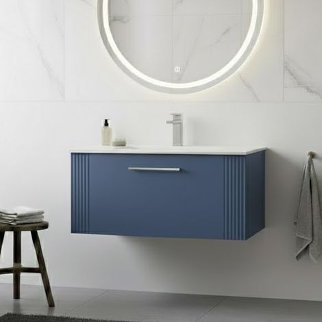 Nuie Deco Wall Hung 1-Drawer Vanity Unit with Basin-2 800mm Wide - Satin Blue (1/5)