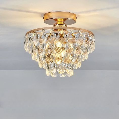 Retro-Kristalllüster, geeignet für Wohnzimmer, Schlafzimmer, Flur, minimalistische Wohnraumbeleuchtung, Deckenleuchte, Gold (1/5)