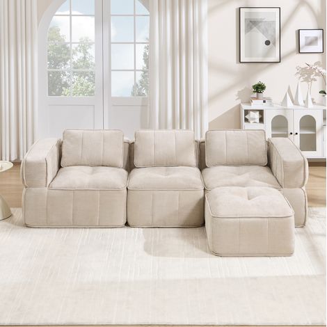Sofá modular esquinero beige 271/162 cm de poliéster, sin estructura y con asiento profundo (1/5)