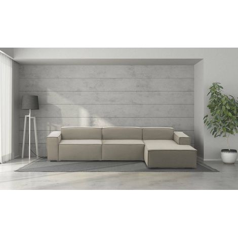 Talamo Italia Sofá fijo Raffaella, Sofá modular 4 plazas península derecha, 100% Made in Italy, Sofá moderno en tela, Cm 340x170h70, Tórtola, con embalaje reforzado (1/5)