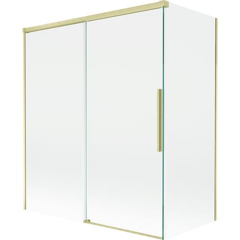 Mampara de ducha de 2 hojas deslizantes Mexen Rox 140 + 70 x 150 cm, transparente, dorado cepillado - 8C9-140-070-55-00