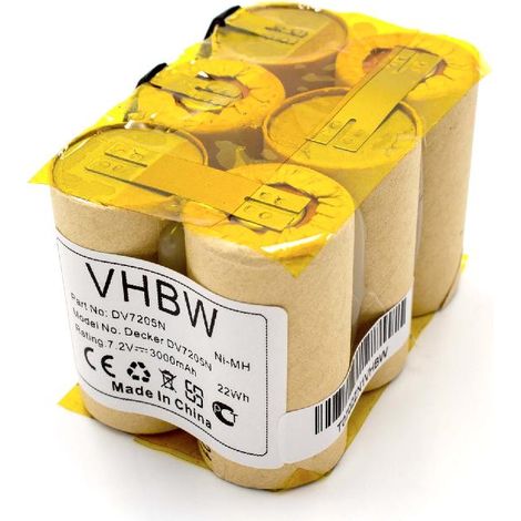 vhbw batteria compatibile con Black & Decker DV7205N, DV7205 home cleaner marrone (3000mAh, 7,2V, NiMH)