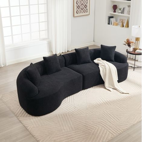 Ecksofa 4-Sitzer aus Chenille in Schwarz, geschwungenes modulares Sofa mit modernem Design (1/5)