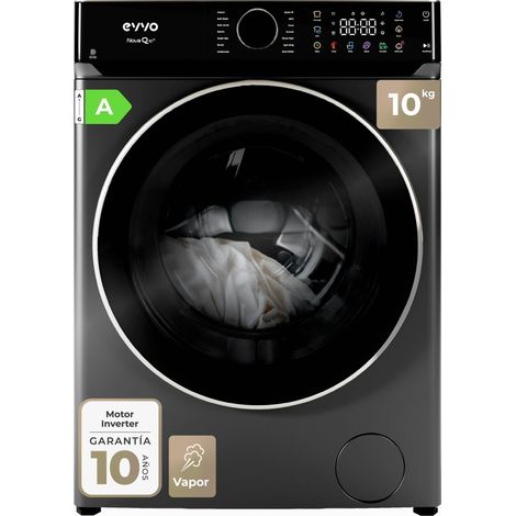EVVO Lavadora 10 kg carga frontal Nova Q10x, 1400 rpm, Clase energética A, Motor Inverter eDRIVE, tambor diamante ePROTECT, 14 programas, Función vapor Steam Wash, Lavado Rápido 15', Inicio diferido, 