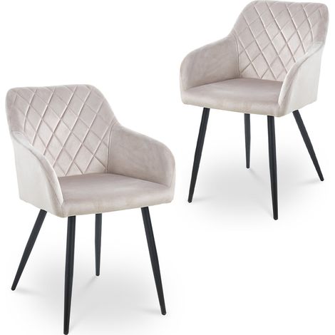 Deco In Paris – Lot de 2 chaises avec accoudoirs en velours beige – Dossier large et assise spacieuse – Piètement métal noir – Dimensions 52x42x81cm (1/5)