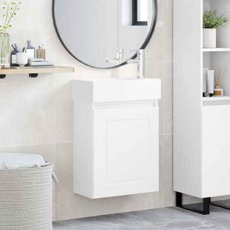 Meuble de salle de bain avec robinet Blanc 45,5 x 22,5 x 84 cm, Meuble Mural, Design Moderne (1/5)
