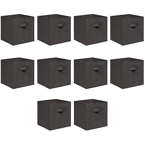 Foldable Storage Boxes,Non-Woven Fabric Storage Box Set,Storage Drawers for Cube Storage Unit,26.5x26.5x28 cm (Dark Grey, Set of 10)