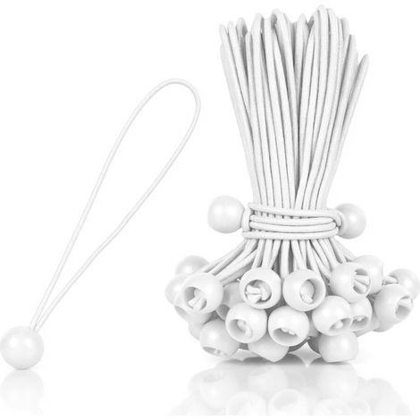 Lot de 20 tendeurs élastiques à boule 30 cm, blanc - pratique - robuste - durable - haute qualité (1/5)