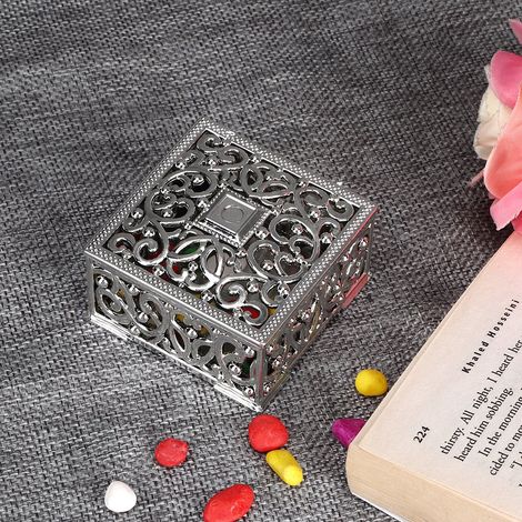 12 quadratische, hohle Geschenkboxen aus Kunststoff, ideal für Hochzeiten, Geburtstage und Partys, silberfarben (1/5)