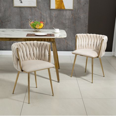 Sillas de comedor de terciopelo marfil, lote de 2, patas metálicas doradas DESVIAE (1/5)
