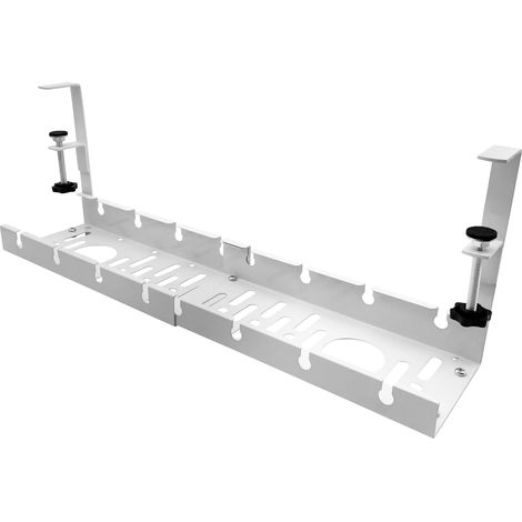 (BLANC) Goulotte de câbles extensible sans perçage sous bureau avec support pour multiprise rétractable et pince (1/5)