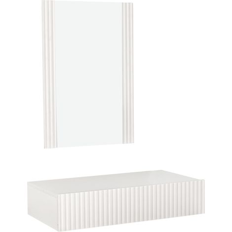 Ingresso con cassetto e specchio Mobili da ingresso scanalato Finitura in Colore Bianco Opaco Modello Amira