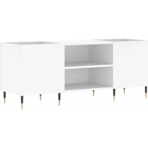 Pratico mobile porta dischi contenitore 121 x 38 x 48 cm finitura opaca stile industriale in legno bianco 020049086