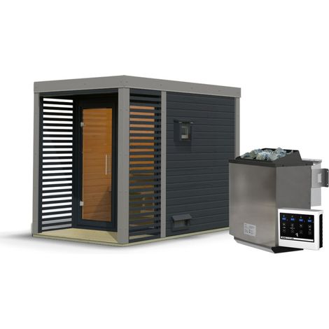 Sauna Extérieur 2-4 Places Epicéa Nordique 9kW avec Terrasse Karibu Ares (1/5)