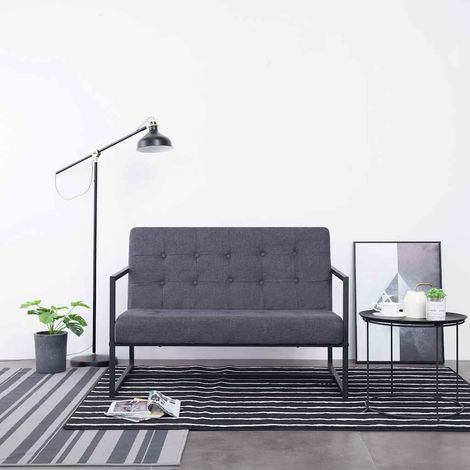 vidaXL Sofa à 2 places avec accoudoirs Gris foncé Acier et tissu (1/5)