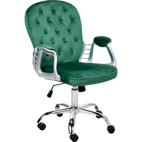 Silla de oficina giratoria respaldo ajustable de terciopelo verde Princess