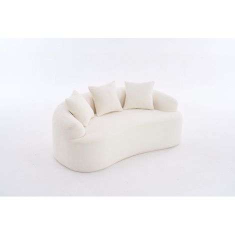 Canapé 2 places courbé en chenille blanc avec 3 coussins, sans montage (1/2)