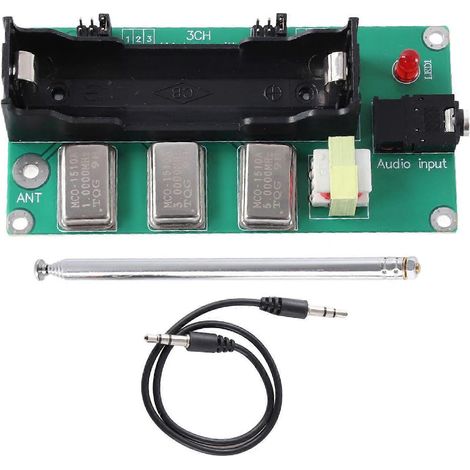 3-Kanal-AM-Sender (1 MHz, 3 MHz, 5 MHz) mit Amplitudenmodulation, Antenne und Audiokabel