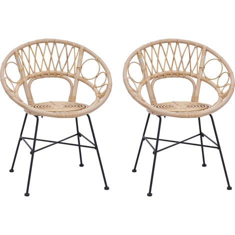 Dining Chair 2 pcs Rattan and Iron Natural 54 x 65 x 82 cm vidaXL