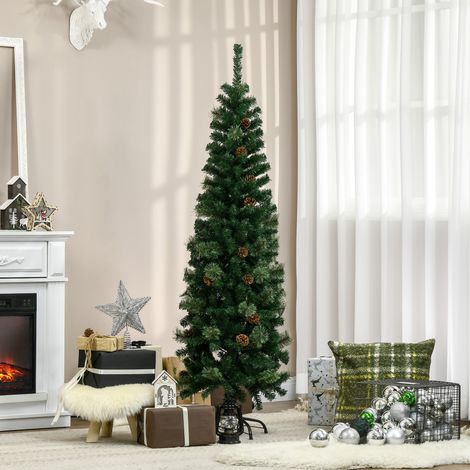 Sapin de Noël artificiel, fin, motif pommes de pin, ignifugé, 46 x 165 cm, vert (1/5)