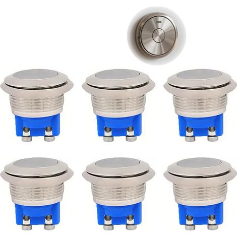 3 pièces Boutons Poussoirs Momentanés en Acier Inoxydable avec Connexions à Vis – Boutons Étanches de 19 mm, 2A, Compatible avec 12V/24V/125V/250V pour Applications Électriques Variées (1/5)