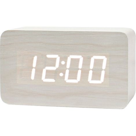 Numérique Réveil Bois Réglable Luminosité Contrôle Vocal LED Horloge Rectangle Affichage Temps Température Décor À La Maison-Ensoleillé (1/3)