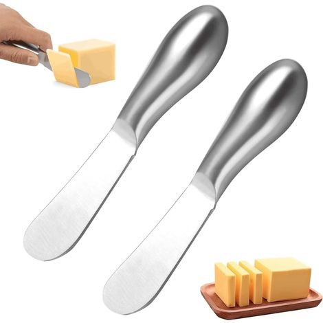 Set di 2 coltelli da burro, coltello per crema, spalmaburro, spalmaformaggio in acciaio inox, spalmatrici in acciaio inox, per tagliare o spalmare burro, formaggio, marmellata (1/5)