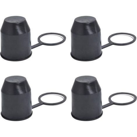 Lot de 4 capuchons de protection pour attelage de remorque avec anneau de sécurité pour voiture, camping-car (noir) (1/4)