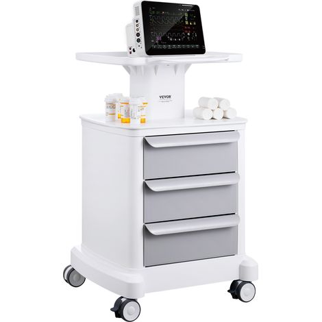 Vevor – Chariot de laboratoire 4 niveaux – 3 tiroirs de rangement – Plateau supérieur – ABS durable – Roulettes silencieuses – Charge max 110 lbs